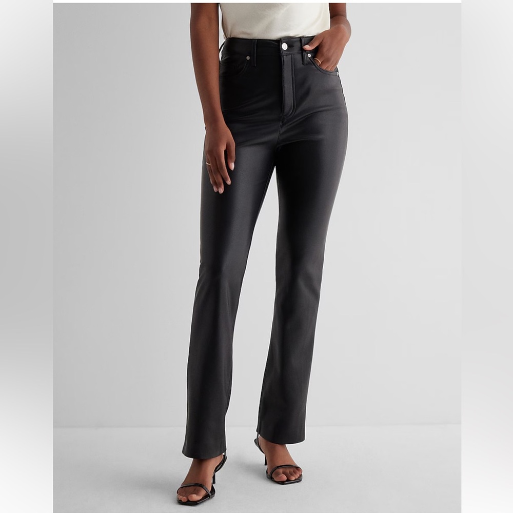 Express Black Super High Waisted Faux Leather '90s Slim Pant womens NEW